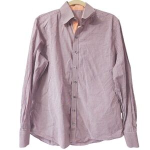 J. Hilburn CEO 100% Cotton Gingham‎ Long Sleeve Dress Shirt Italy Mens Large
